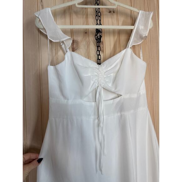 NWT Lulus The Way to Love White Ruffled Maxi Dress Resortwear Cut Out Size S - Picture 5 of 11